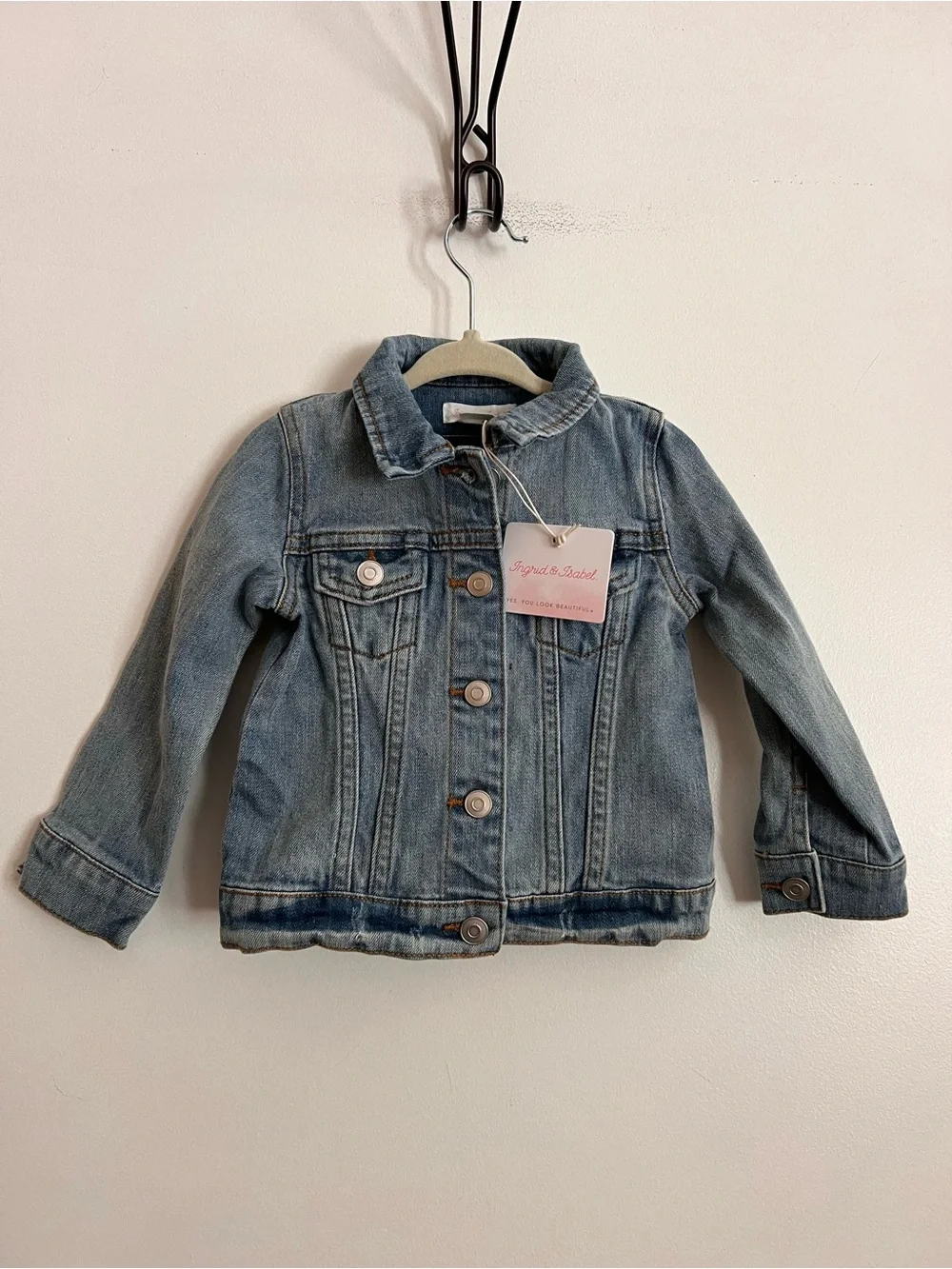 Ingrid & Isabel Light Blue Denim Jacket with Red 'BABE' Patch